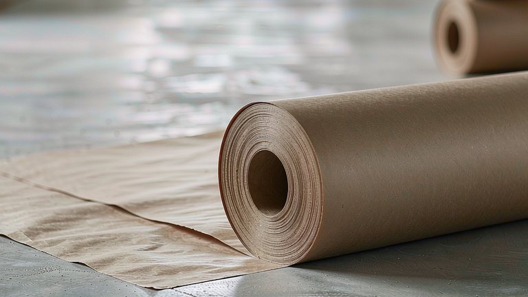 Kraft floor protection paper rolled out across a new concrete floor on a building site